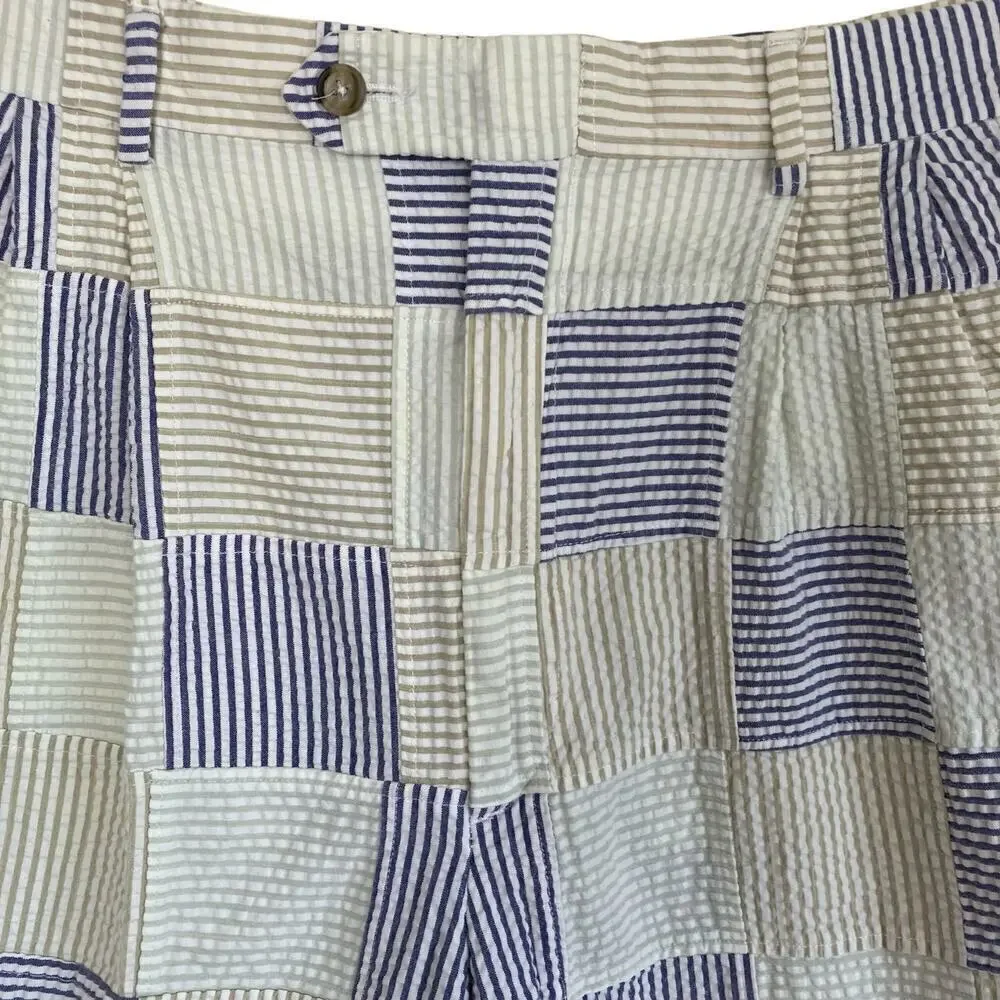 Berle Vintage Seersucker Cotton Madras Plaid Pleated Chino Shorts Preppy Sz 34